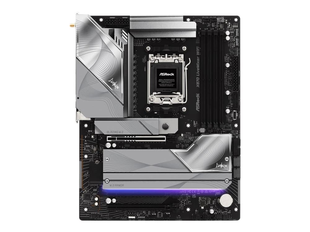ASRock X870 LIVEMIXER WIFI - Emolevy - ATX - Socket AM5 - AMD X870 piirisarja - USB4, USB 3.2 Gen 1, USB-C 3.2 Gen 2x2 - 5 Gigabit Ethernet, Wi-Fi 7, Bluetooth - sisäinen grafiikka (CPU tarvitaan) - HD Audio (8-kanavainen)