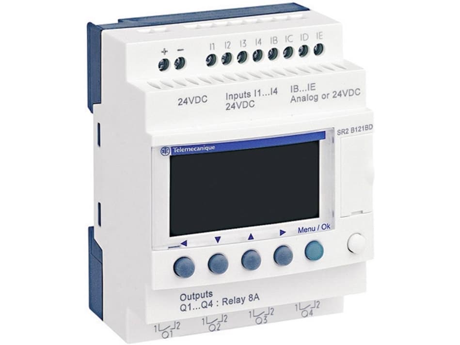 Zelio Logic SR2 Kompakti älykäs rele / ohjelmoitava ohjain 12 I/O:ta, 24 V DC, LCD-näytöllä varustettuna