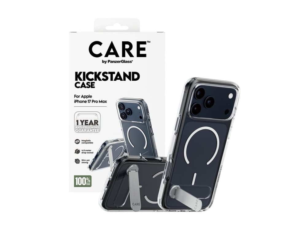 PanzerGlass CARE™ by ® Case Transparent w. Kickstand & MagSafe iPhone 17 Pro Max, Suojus, Apple, Apple - iPhone 17 Pro Max, Läpinäkyvä