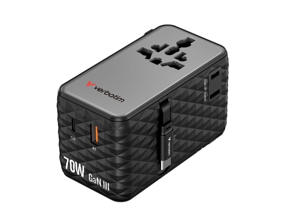 Verbatim Charge ""n"" Travel 70W, Sisätila, AC, 250 V, 10 A, musta