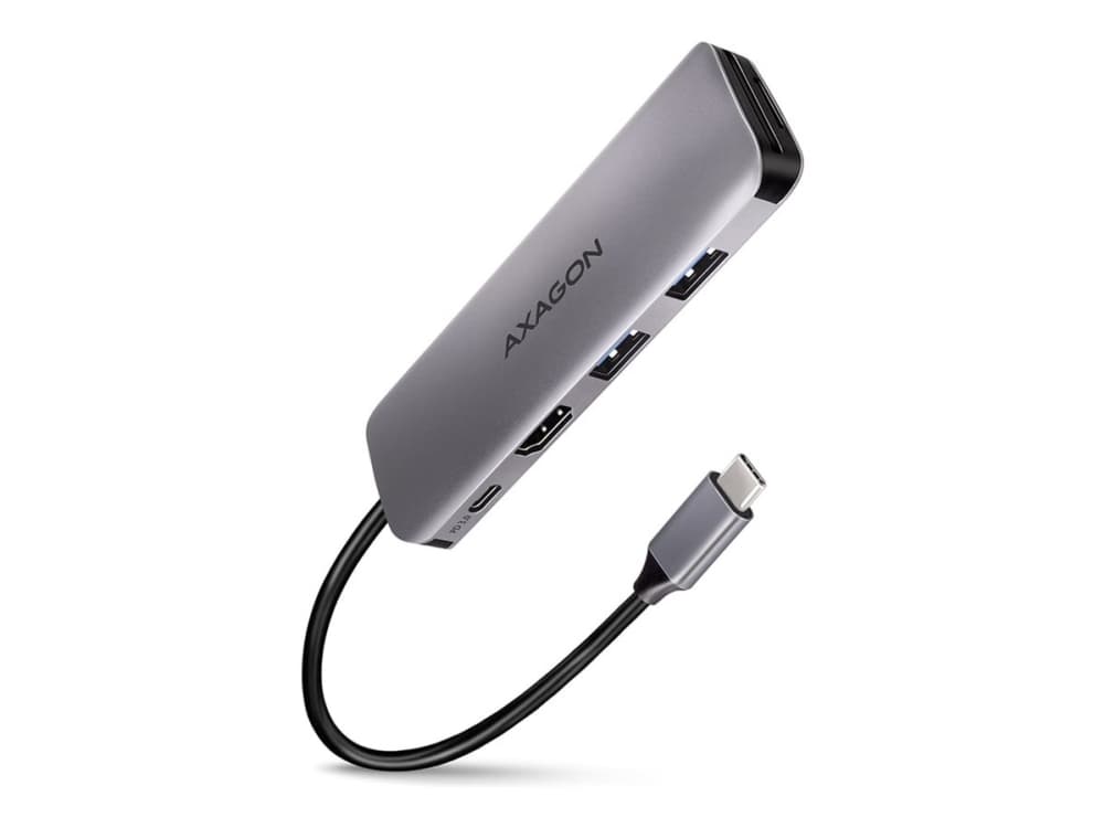 AXAGON HMC-5 USB-C-keskitin, 2x USB-A, HDMI, 2x USB-C 3.2 Gen 1, 1x SD, 1x microSD, hopea