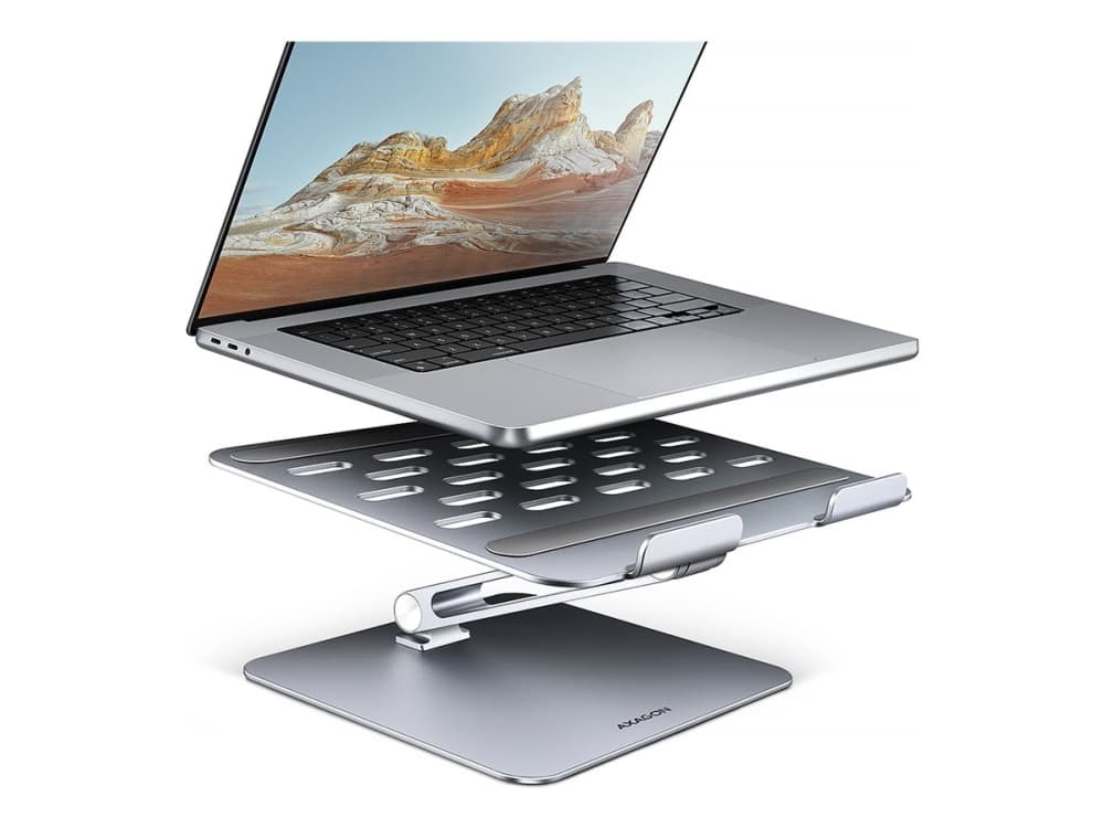Axagon STND-LQ, Kannettavan tietokoneen ja tabletin teline, Harmaa, Alumiini, 25,4 cm (10), 43,9 cm (17.3), 5 kg
