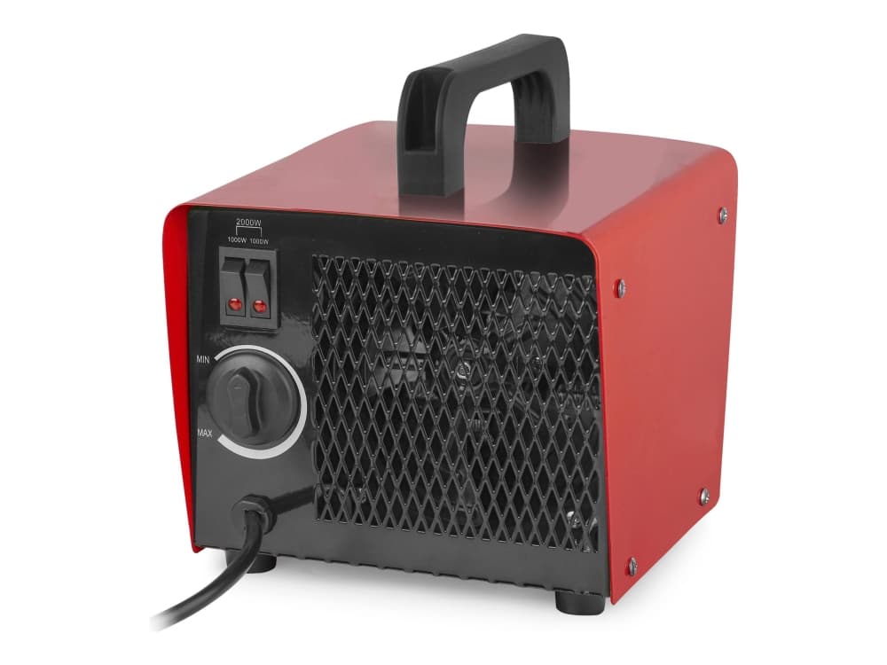 Emerio FH-107760.2, Sähkökäyttöinen lämpötuuletin, Sisätila, Lattia, musta, Punainen, Painikkeet, Rotaatio, 2000 W