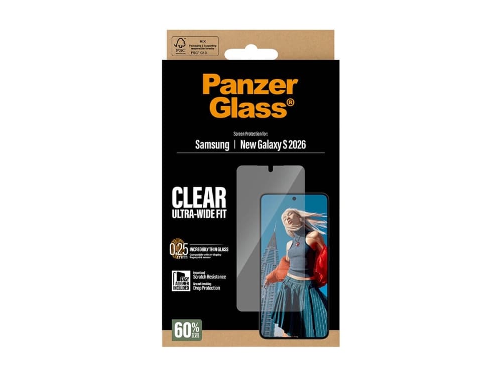 PanzerGlass ® Screen Protector Samsung Galaxy S26 | Ultra-Wide Fit w. EasyAligner, Samsung, Samsung - Galaxy S26, Asennus kuivana, Naarmuuntumisenkestävä, Iskunkestävä, Läpinäkyvä, 1 kpl