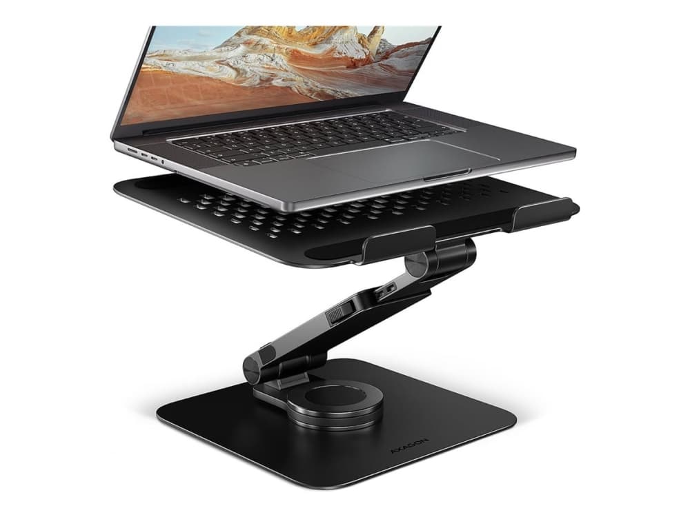 Axagon STND-LRB Laptop-Ständer, 360° drehbar, Doppelgelenk, verlängerbar, Kannettavan tietokoneen ja tabletin teline, musta, Alumiini, 25,4 cm (10), 43,9 cm (17.3), 5 kg