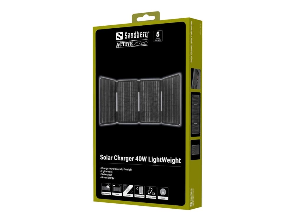 Sandberg 421-20, 40 W, Yksikiteinen pii, USB, musta, USB A-tyyppi, USB Type-C, 23%