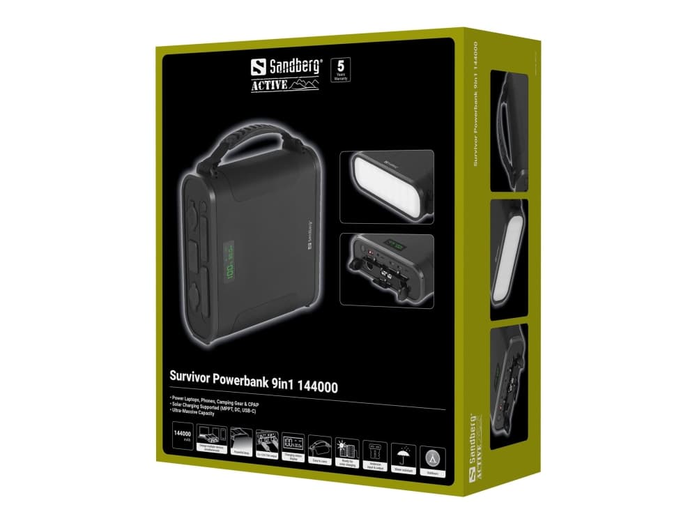 Sandberg 421-37, 144000 mAh, Litiumrautafosfaatti (liFePo4), Power Delivery, Quick Charge 3.0, musta