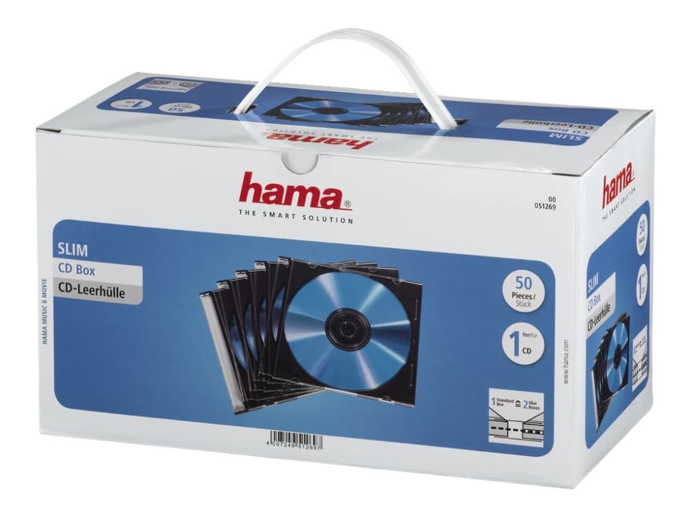 Hama CD Slim Jewel Case, pack 50 Pcs, 1 levyt, Läpinäkyvä, 270 mm, 155 mm, 130 mm, 1,95 kg